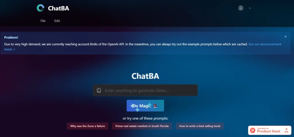 ChatBA to generate presentations files