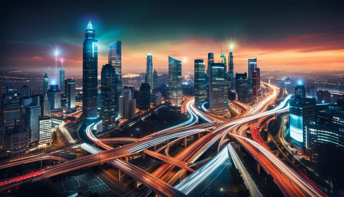 AI in Traffic Signal Optimization: A Technological Revolution - Image depicting a city landscape with traffic lights and vehicles to represent the content of the text