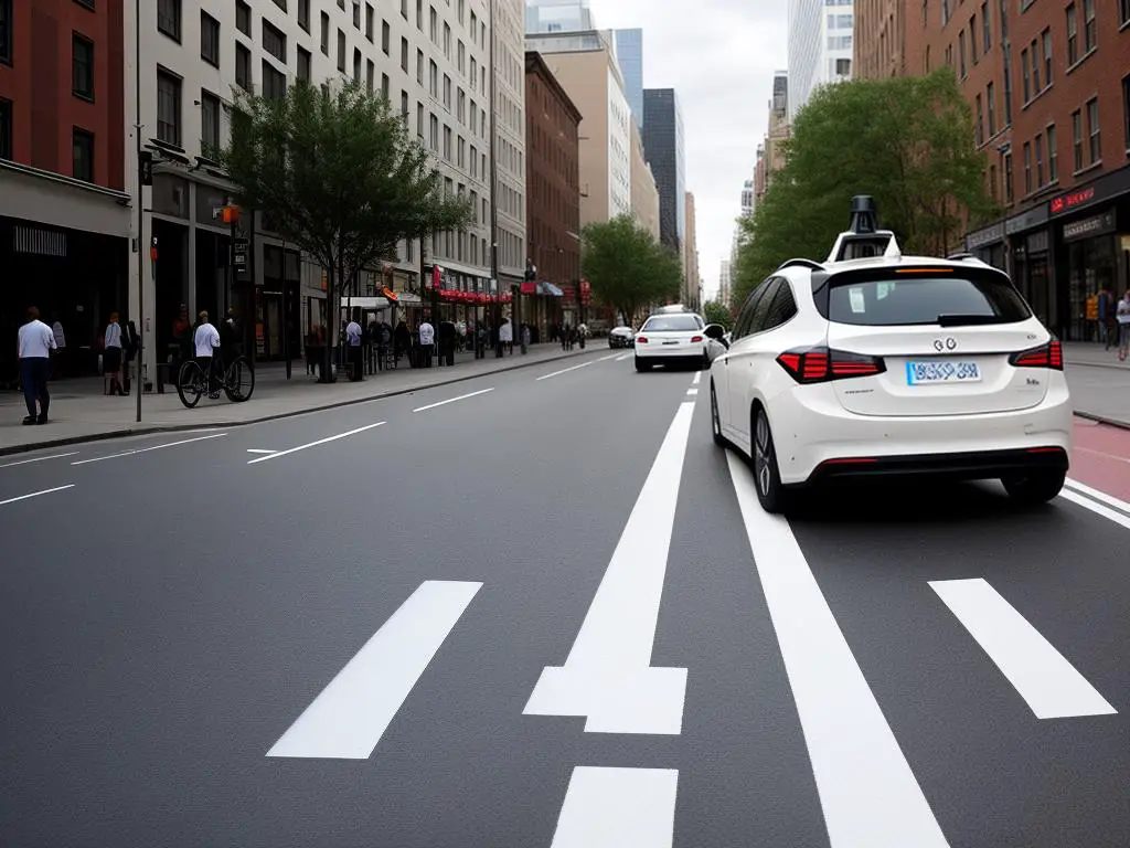 An image showing a self-driving car navigating a city street.