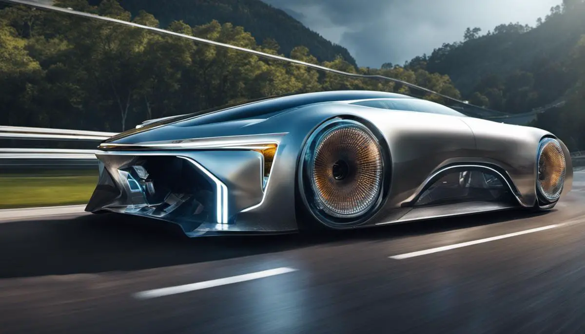 AI in Vehicle Design - The image shows a futuristic car with AI technology integrated into its design.
