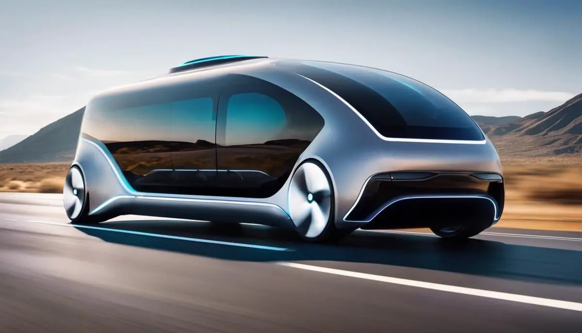 Image of a futuristic autonomous car driving on a road